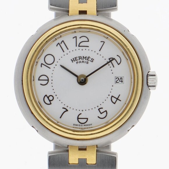 WATCH HERMES white SS/GF QZ - Picture 1 of 8